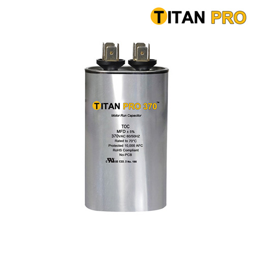 Image TITAN CAPACITOR RUN 15MFD@370V OVAL Diameter: 2 Height: 3-9/16