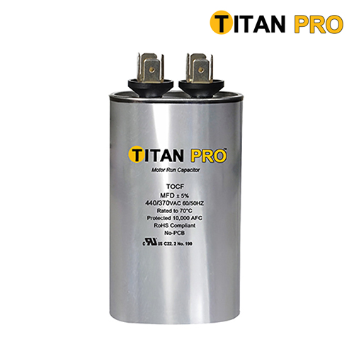 Image TITAN CAPACITOR RUN 3MFD@440V/370V OVAL Diameter: 2 Height: 2-3/16